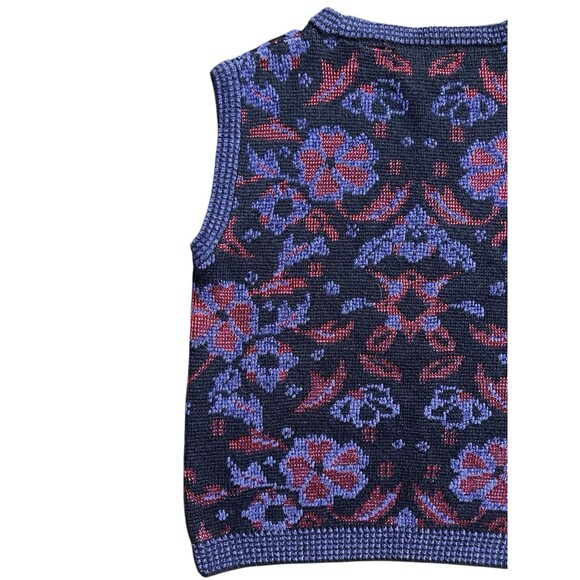 Vtg Evan Picone Vest Floral Purple and Red Grandma Core Sz L - Picture 5 of 7